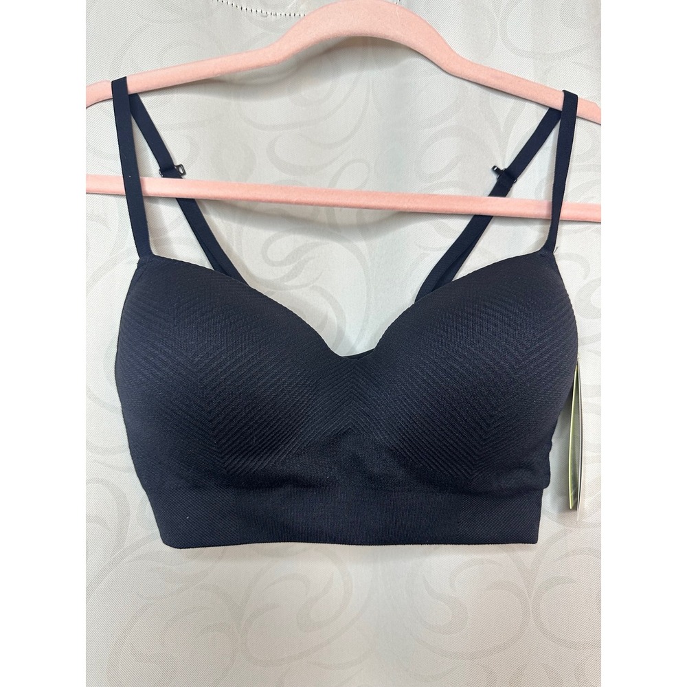 All in Motion Black Seamless Ribbed Sports Bra XS Adjustable Straps Molded Pads